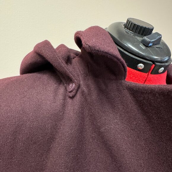 London Fog Wool Coat Burgandy with hood, belt and pockets for women size L - Picture 7 of 15